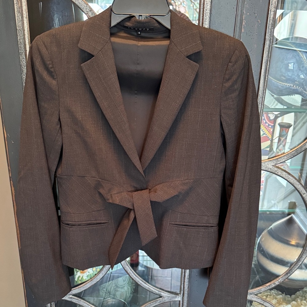 Theory Gray Tie-Waist Blazer